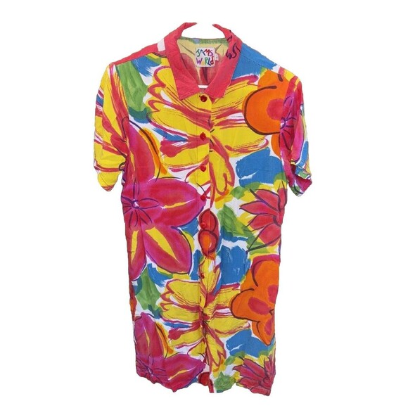 Jams World Vintage Dress Hawaii Button Down Pockets Short Sleeve Floral Print L - Picture 1 of 9